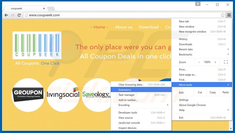 Rimuovere CoupSeek adware da  Google Chrome step 1