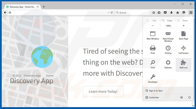 Rimuovere Discovery App adware da Mozilla Firefox step 1