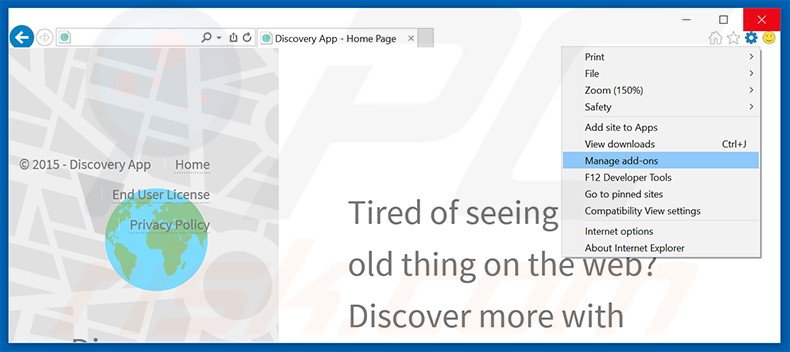 Rimuovere Discovery App adware da Internet Explorer step 1