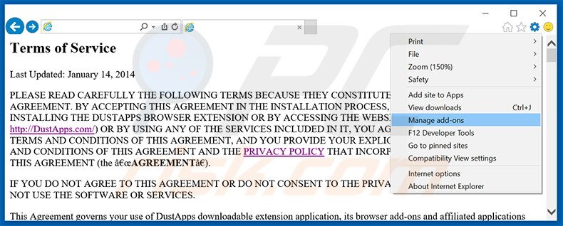 Rimuovere DustApps adware da Internet Explorer step 1