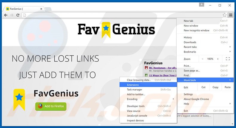 Rimuovere FavGenius adware da Google Chrome step 1