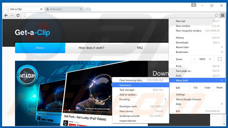 Rimuovere Get-a-Clip adware da Google Chrome step 1