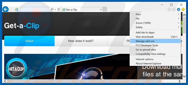 Rimuovere Get-a-Clip adware da Internet Explorer step 1