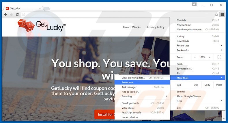 Rimuovere GetLucky adware da Google Chrome step 1