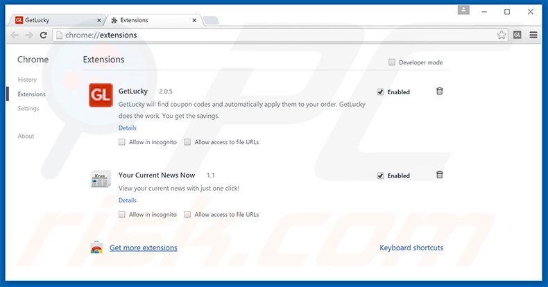 Rimuovere GetLucky adware da Google Chrome step 2