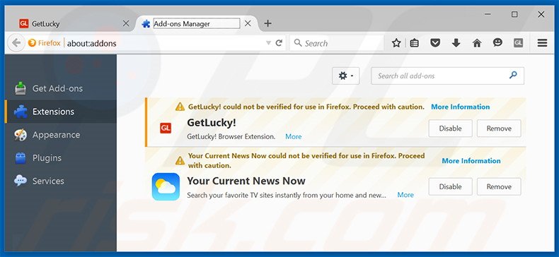 Rimuovere GetLucky adware da Mozilla Firefox step 2