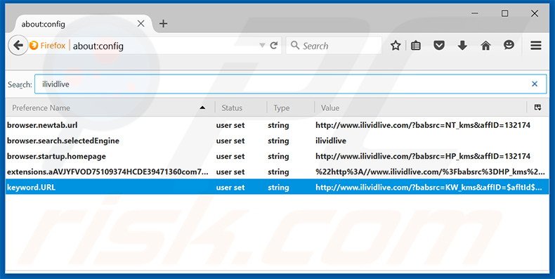 Cambia il tuo motore di ricerca predefinito ilividlive.com da Mozilla Firefox 