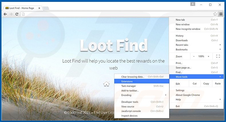 Rimuovere Loot Find adware da Google Chrome step 1