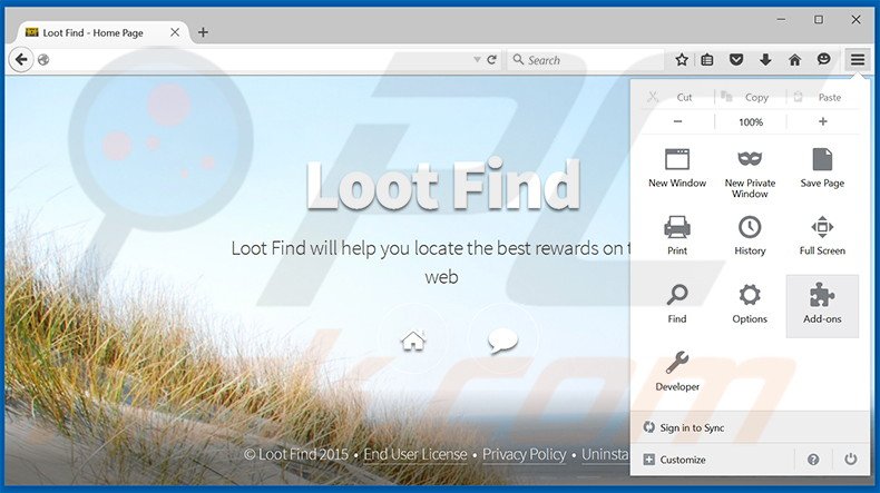 Rimuovere Loot Find adware da Mozilla Firefox step 1