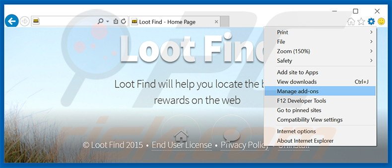 Rimuovere Loot Find adware da Internet Explorer step 1