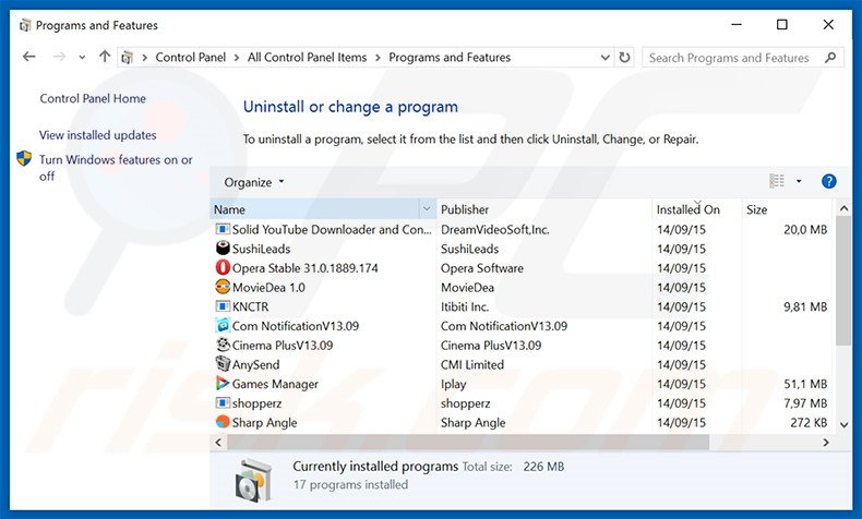 Disinstallare Loot Find attraverso il pannello di controllo.