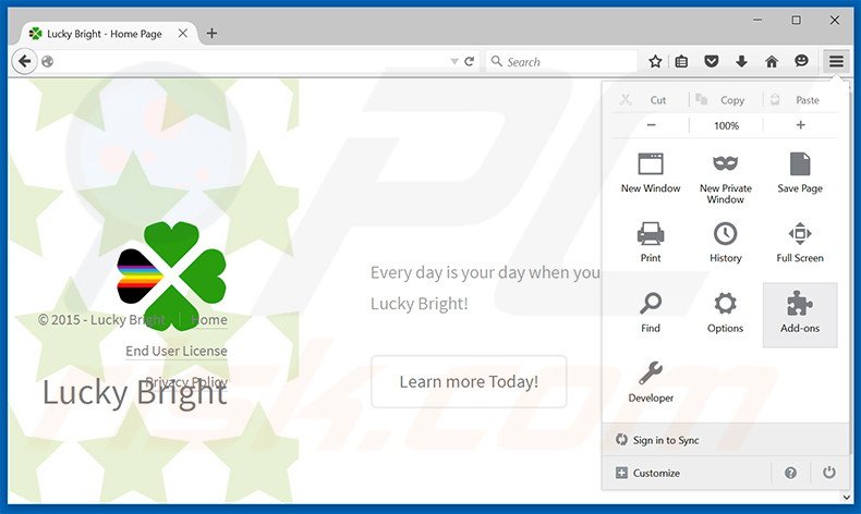 Rimuovere Lucky Bright adware da Mozilla Firefox step 1