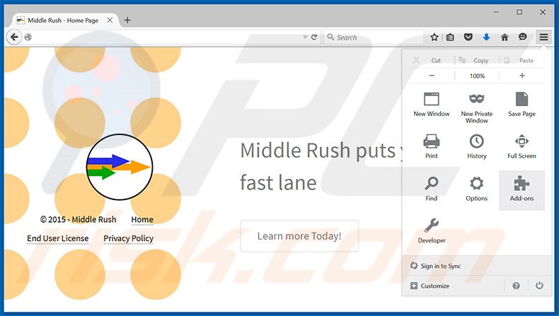 Rimuovere Middle Rush adware da  Mozilla Firefox step 1