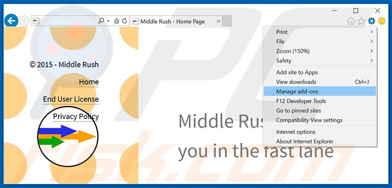 Rimuovere Middle Rush adware da  Internet Explorer step 1