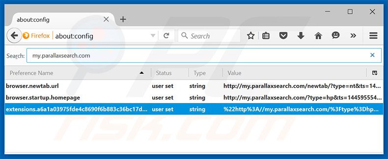 Cambia il tuo motore di ricerca predefinito my.parallaxsearch.com in Mozilla Firefox 