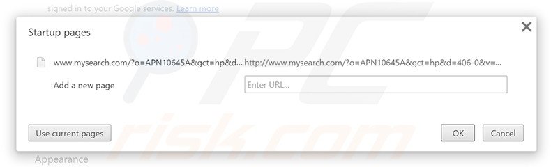 Cambia la tua homepage: mysearch.com fromin Google Chrome 