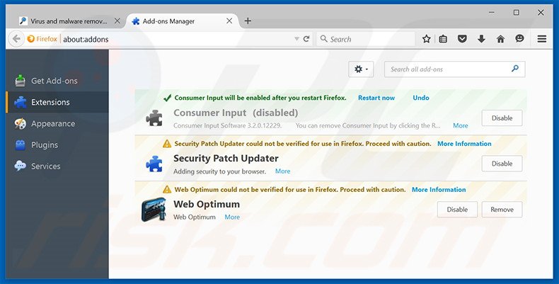 Rimuovere Olcinium Browser adware da Mozilla Firefox step 2