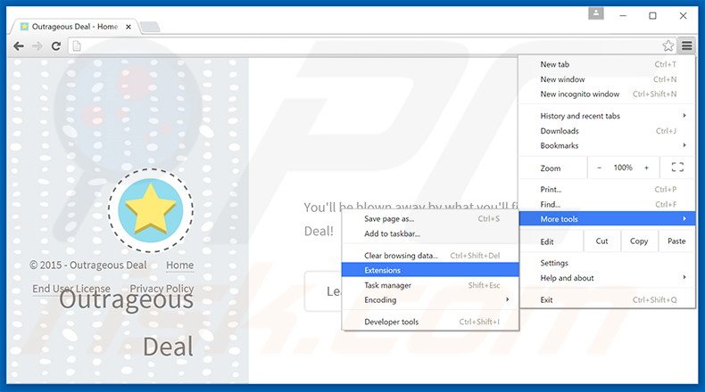 Rimuovere Outrageous Deal adware da Google Chrome step 1