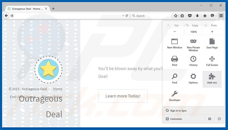 Rimuovere Outrageous Deal adware da Mozilla Firefox step 1