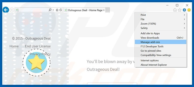 Rimuovere Outrageous Deal adware da Internet Explorer step 1