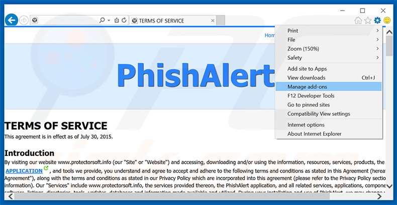 Rimuovere Phishalert adware da Internet Explorer step 1