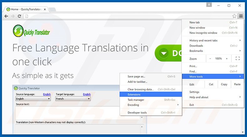 Rimuovere QuickyTranslator adware da Google Chrome step 1