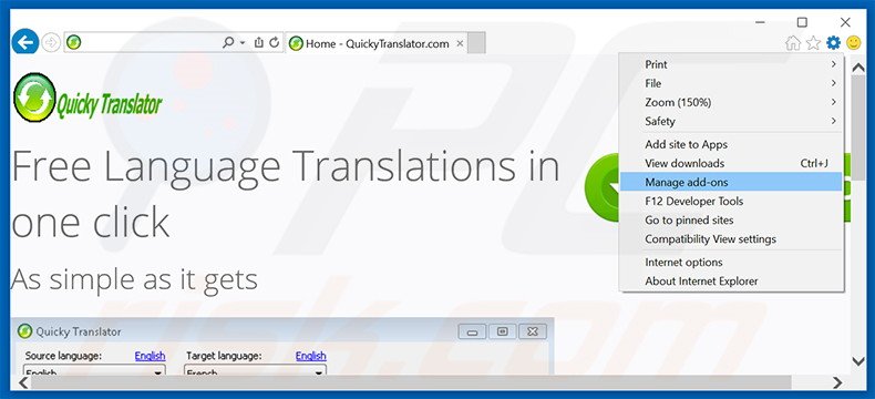 Rimuovere QuickyTranslator adware da Internet Explorer step 1