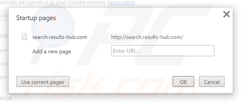 Cambia la tua homepage search.results-hub.com in  Google Chrome 
