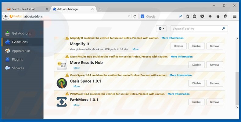 Rimuovere search.results-hub.com da Mozilla Firefox