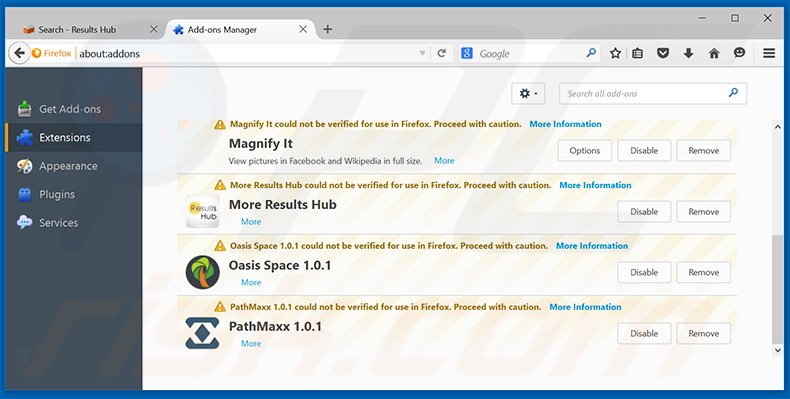 Rimuovere search.results-hub.com da Mozilla Firefox