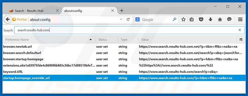 Cambia il tuo motore di ricerca predefinito search.results-hub.com in Mozilla Firefox 