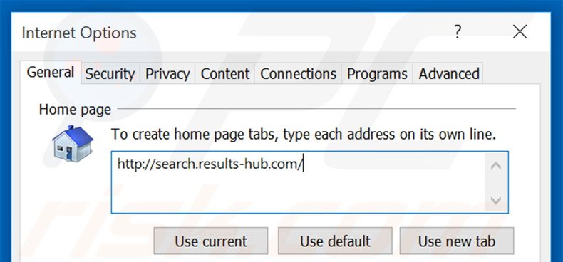 Cambia la tua homepage search.results-hub.com in Internet Explorer 