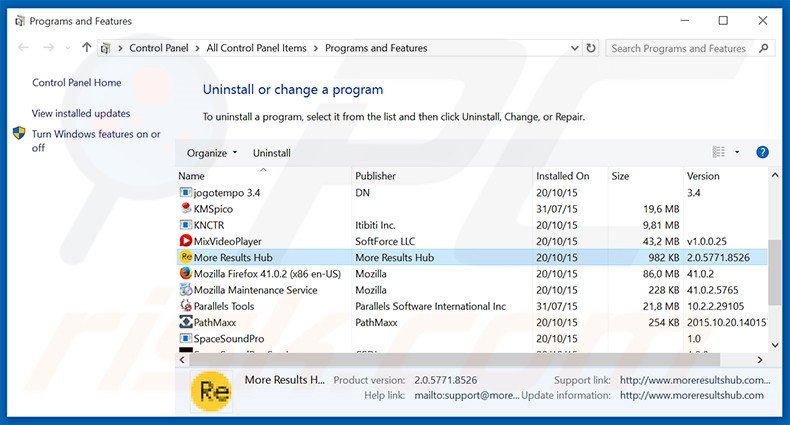 Disinstallare search.results-hub.com attraverso il pannello di controllo.