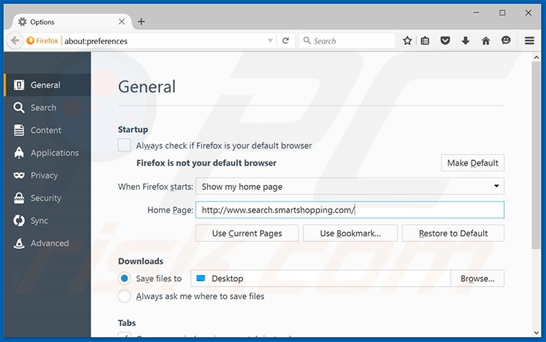 Cambia la tua homepage search.smartshopping.com in Mozilla Firefox 