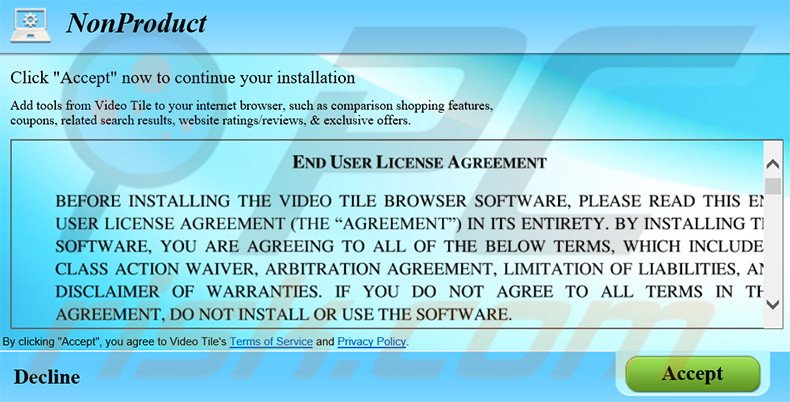 Delusive installer used to distribute Video Tile adware