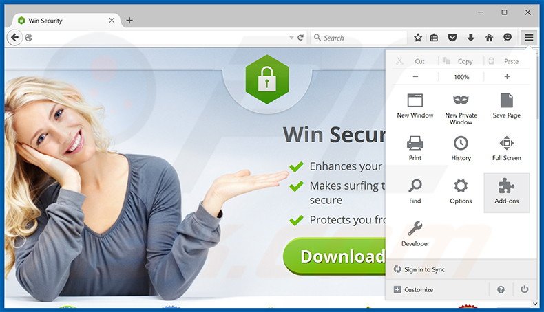 Rimuovere Win Security adware da  Mozilla Firefox step 1