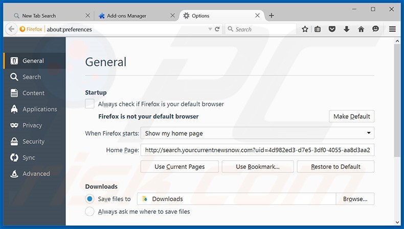 Cambia la tua homepage search.yourcurrentnewsnow.com in Mozilla Firefox