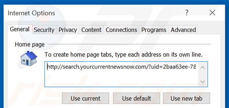 Cambia la tua homepage search.yourcurrentnewsnow.com in Internet Explorer 