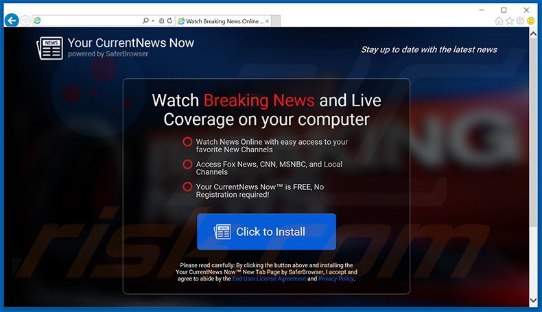 Website used to promote Your Current News Now browser hijacker