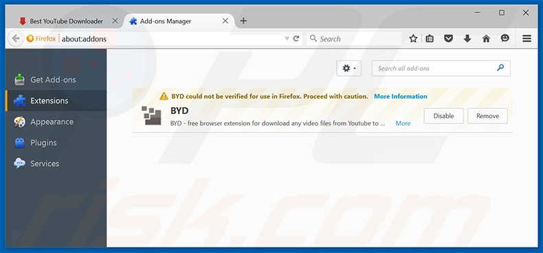 Rimuovere Best YouTube Downloader adware da Mozilla Firefox step 2