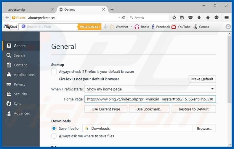 Cambia la tua homepage bing.vc in Mozilla Firefox 