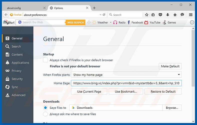 Cambia la tua homepage bing.vc in Mozilla Firefox 