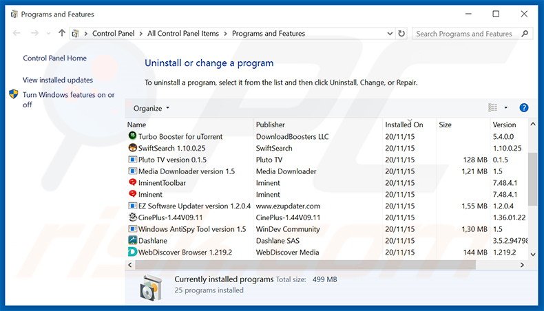 Disinstallare Bronze Aid attraverso il pannello di controllo.