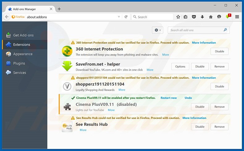 Rimuovere l'adware sospetto da Mozilla Firefox step 2