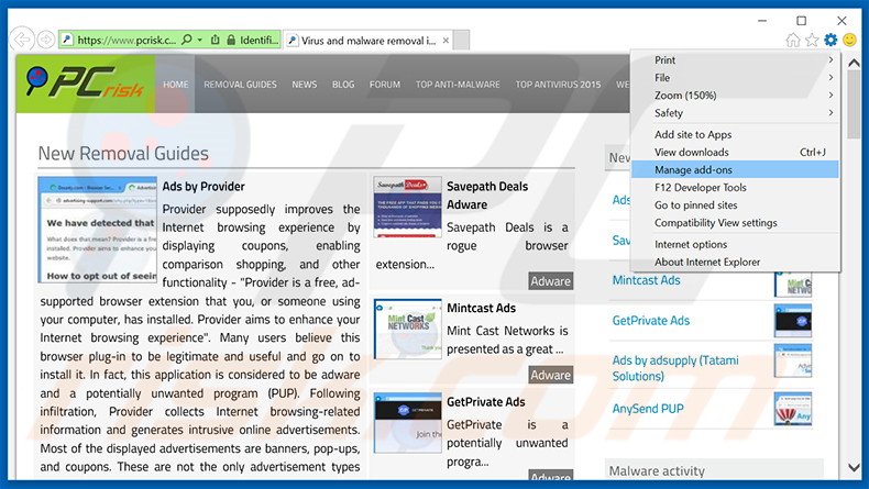 Rimuovere l'adware sospetto da Internet Explorer step 1