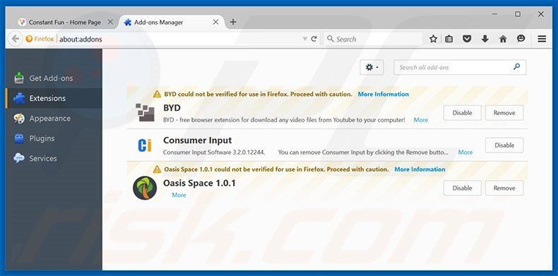Rimuovere Constant Fun adware da Mozilla Firefox step 2