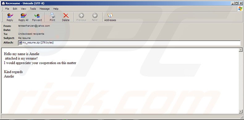 Malicious email used to distribute CryptInfinite ransomware