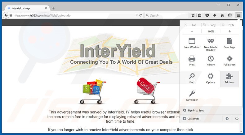 Removing Interstitial Information ads from Mozilla Firefox step 1