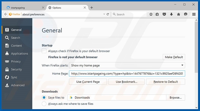Cambia la tua homepage istartpageing.com in Mozilla Firefox 