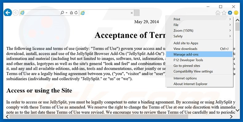 Rimuovere JellySplit adware da Internet Explorer step 1